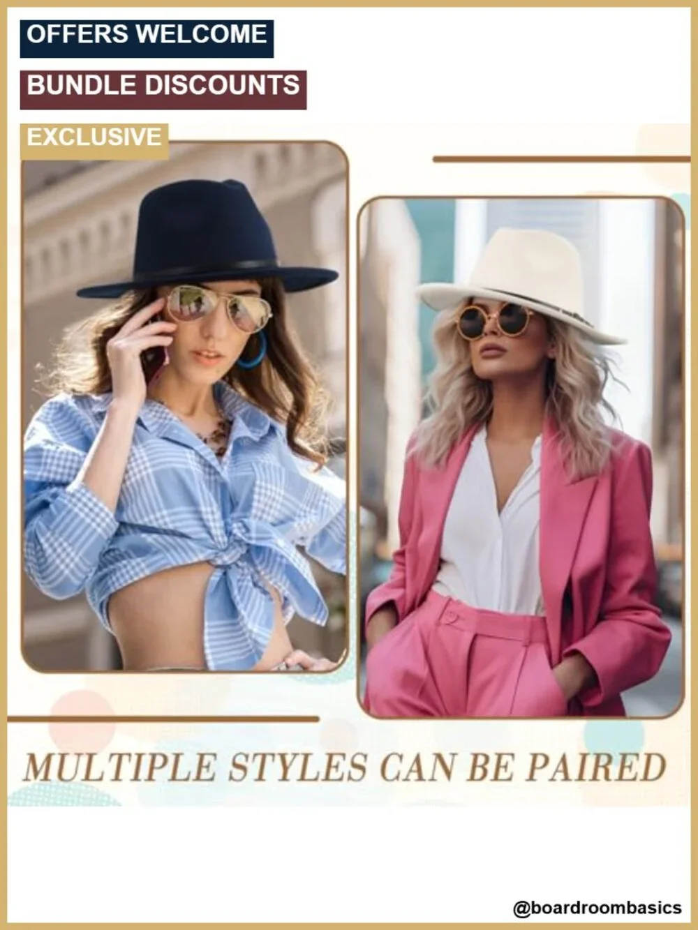 6 Pack Felt Fedora Hats for Women Men with Belt Buckle